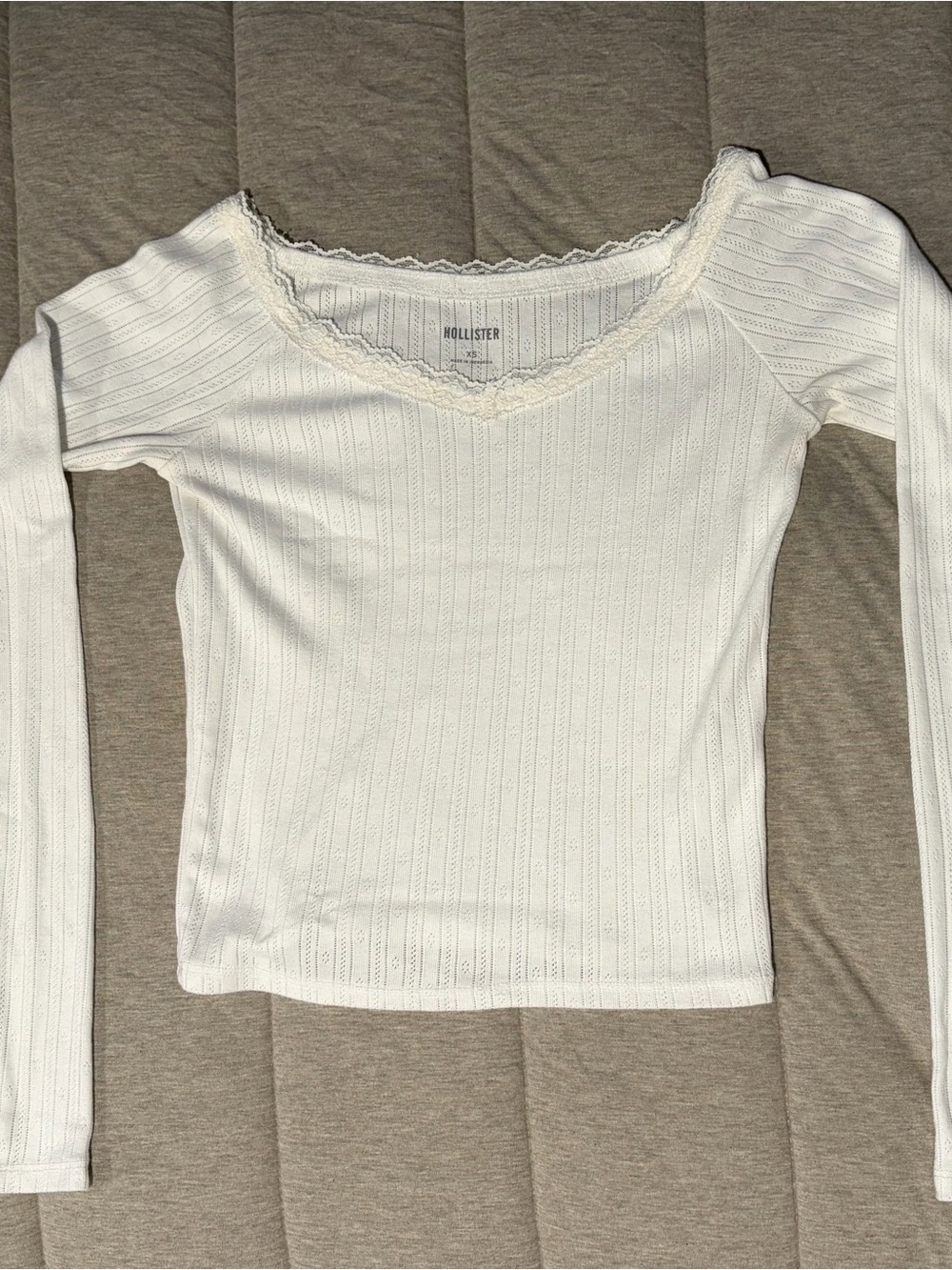 Hollister White Pointelle Lace Trim Long Sleeve Top XS